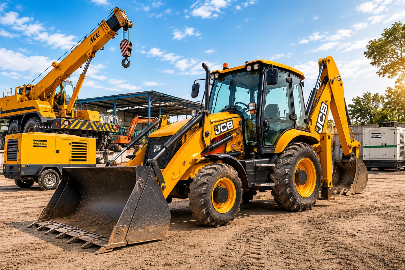 JCB backhoe loader and crane available on hire from Awoke Ventures
