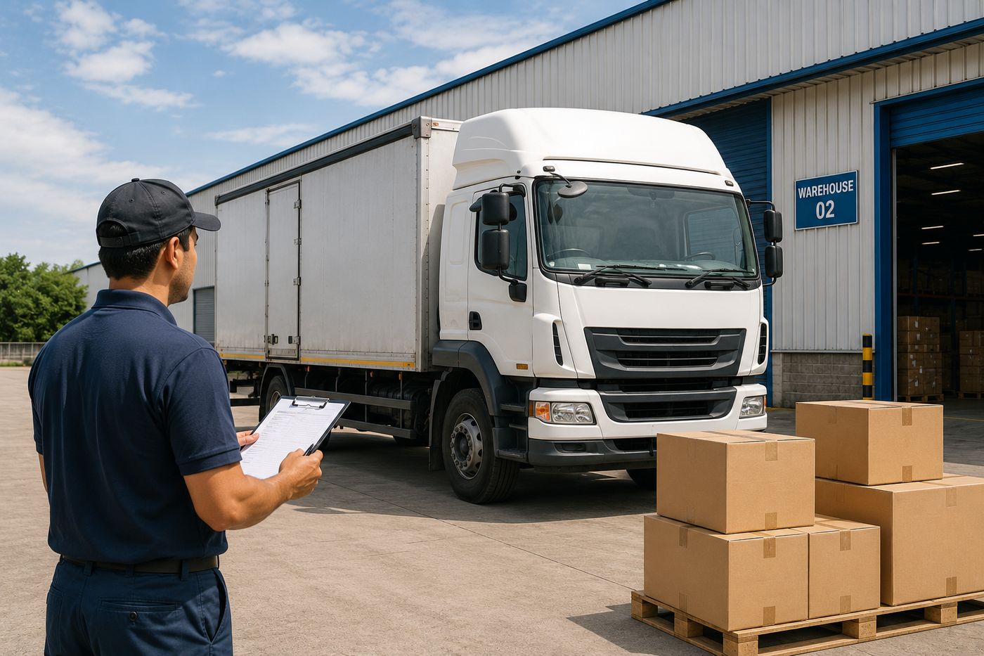 Logistics staff checking a delivery truck outside an Awoke Ventures warehouse